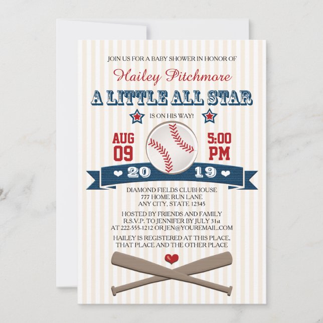 ALL STAR BASEBALL BABY SHOWER INVITATION (Front)