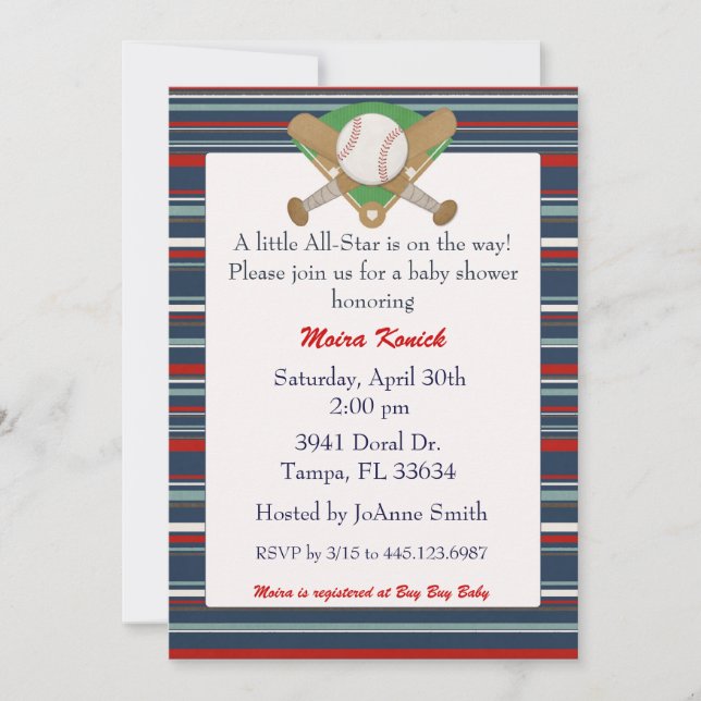 All Star baseball baby shower invitation (Front)