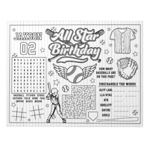 All Star Baseball Birthday Colouring Activity Notepad