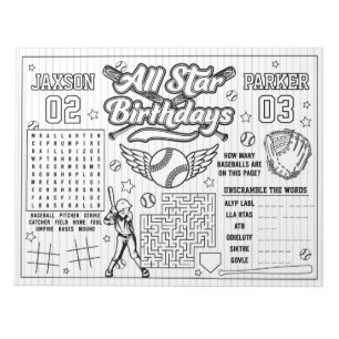 All Star Baseball Joint Birthday Coloring Activity Notepad