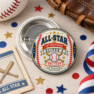 All-Star Baseball Ticket 1st Birthday Baby Boy 3 Cm Round Badge