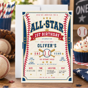 All-Star Baseball Ticket 1st Birthday Baby Boy Invitation