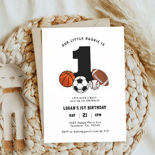 All-Star Blue Vintage Sports Boy 1st Birthday Invitation