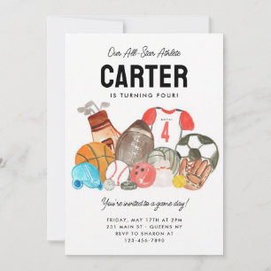 All Star Boys Sports Birthday Balls Design Invitation