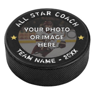 ALL STAR COACH Photo Your Text and Colour Hockey Puck