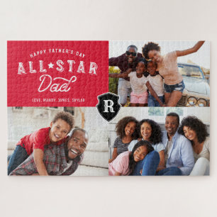 All Star Dad   Happy Father's Day Photo & Monogram Jigsaw Puzzle