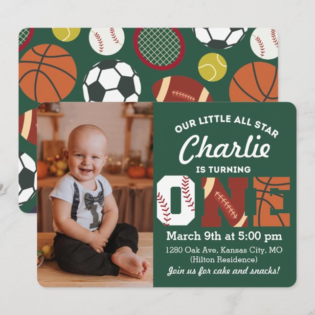 All-Star First Birthday Invitation (Front/Back)