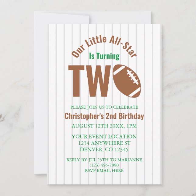 All-Star Football 2nd Birthday Invitation (Front)