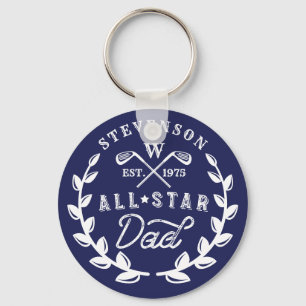 All Star Golfing Dad Monogram Golf Club Crest Key Ring