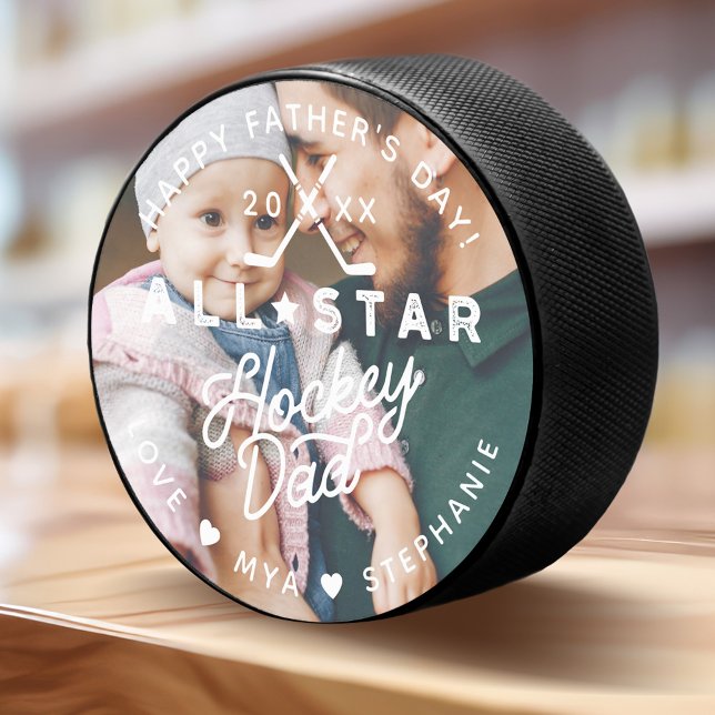 All Star Hockey Dad Happy Father's Day Photo Gift Hockey Puck (All Star Hockey Dad Happy Father's Day Photo Gift Hockey Puck)