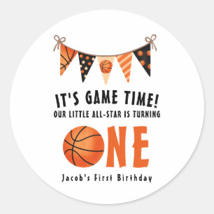 All-star is turning one Basketball Birthday Party Classic Round Sticker