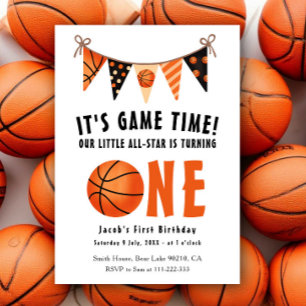 All-star is turning one Basketball Birthday Party Invitation