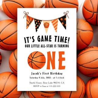 All-star is turning one Basketball Birthday Party Invitation
