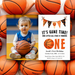 All-star is turning one Basketball Birthday Party Invitation