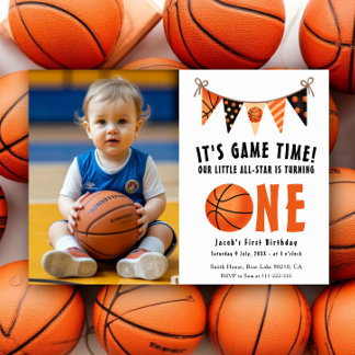 All-star is turning one Basketball Birthday Party Invitation