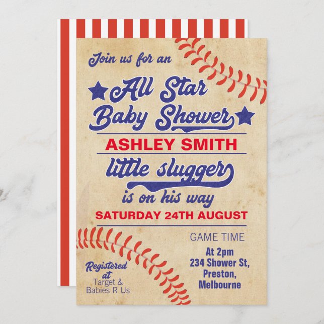 All Star Or Baseball Baby Shower Invitation (Front/Back)