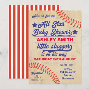 All Star Or Baseball Baby Shower Invitation