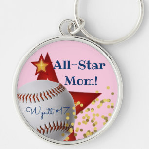 All-Star pink glitter baseball Mom Key Ring