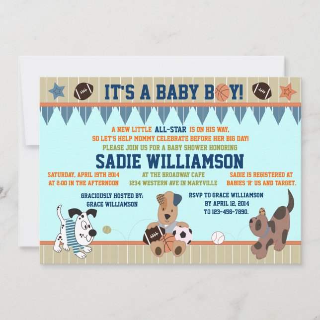 All-Star Puppies Baby Boy Shower Invitation (Front)