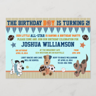 All-Star Puppies Boy Birthday Party Invitation