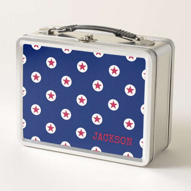 All Star Red White Blue Kids Name School Fun Metal Lunch Box (Front)