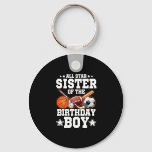 All Star Sister Of The Birthday Boy Sketll Soccer Key Ring