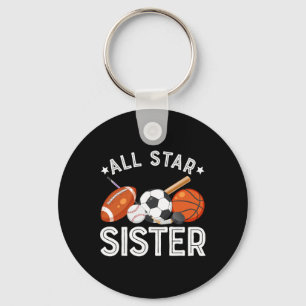 All Star Sister Of The Birthday Boy Sketll Soccer Key Ring