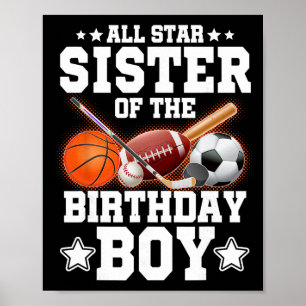 All Star Sister Of The Birthday Boy Sketll Soccer  Poster