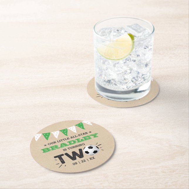 All-star Soccer Ball 2nd Birthday Party Round Paper Coaster (Insitu)