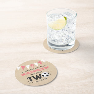 All-star Soccer Ball 2nd Birthday Party Round Paper Coaster