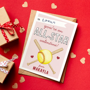 All-Star Softball Classroom Valentines Day Card