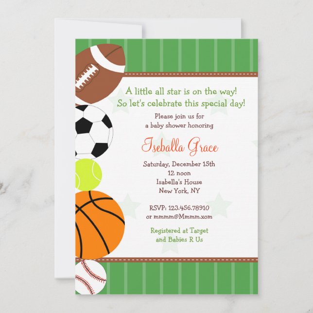 All Star Sport Baby Shower Invitation (Front)