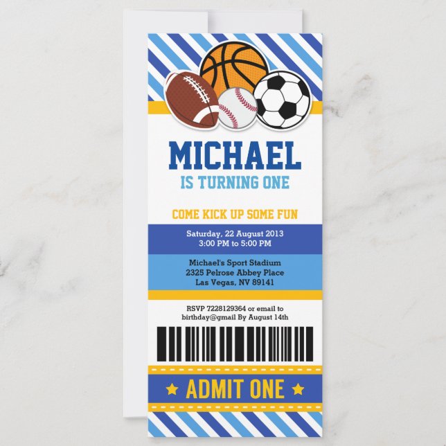 All Star Sport Ticket Pass Birthday Invitation (Front)