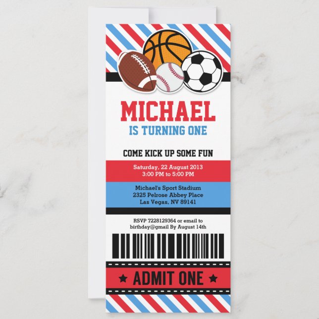 All Star Sport Ticket Pass Birthday Invitation (Front)