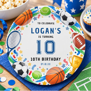 All Star Sports 10th Birthday Boy Party Paper Plate