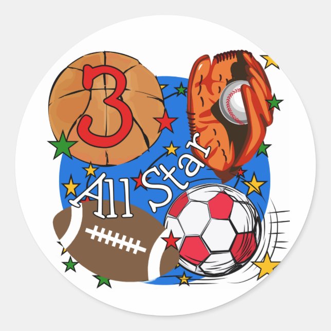 All Star Sports 3rd Birthday Tshirts and Gifts Classic Round Sticker (Front)