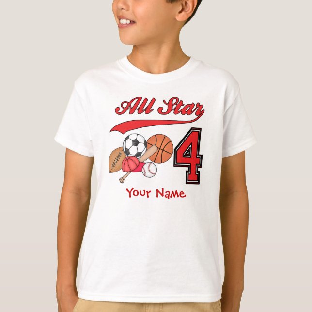 All Star Sports 4th Birthday Personalised T-Shirt (Front)