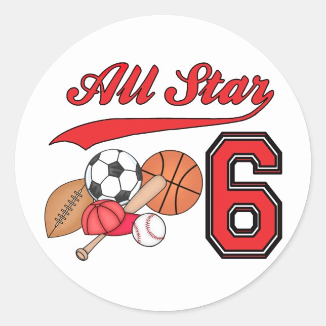 All Star Sports 6th Birthday Classic Round Sticker (Front)