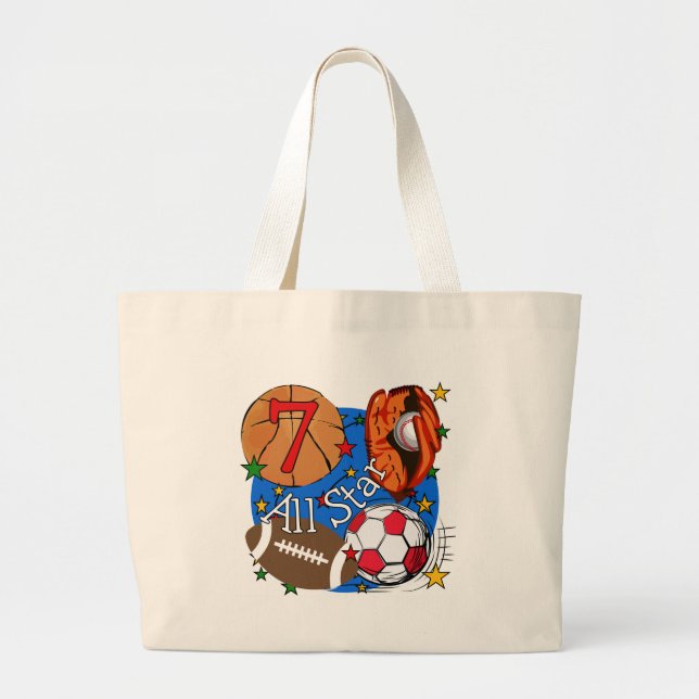 All Star Sports 7th Birthday Tshirts and Gifts Large Tote Bag (Front)