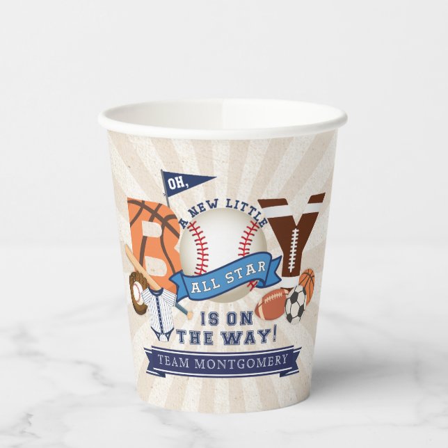 All Star Sports Baby Shower Decor Paper Cups (Left)