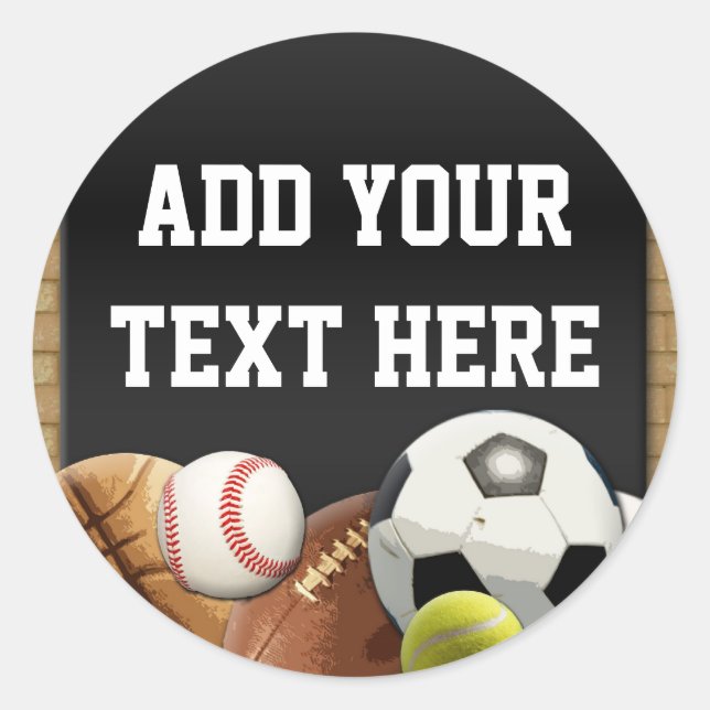 All Star Sports Balls Personalised Name Boy's Classic Round Sticker (Front)