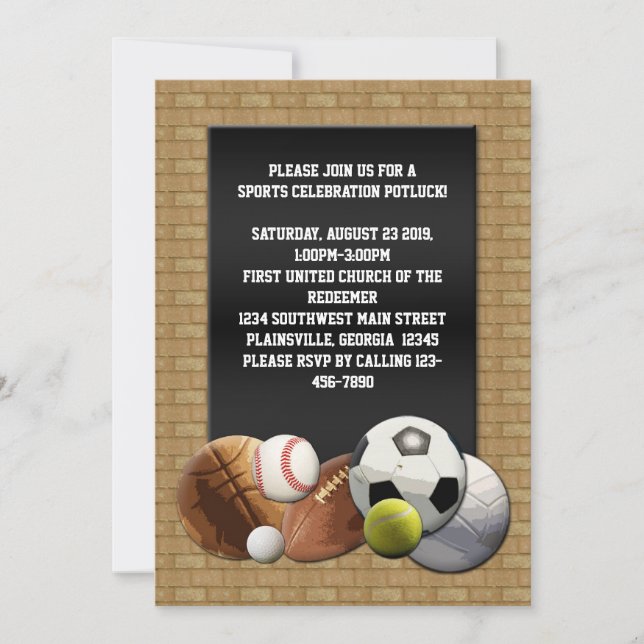 All Star Sports Balls w/ Brick Wall Invitation (Front)