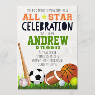 All Star Sports Birthday Invitation