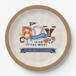 All Star Sports Boy Baby Shower Paper Plate