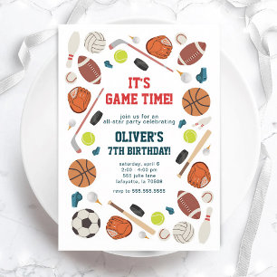 All-Star Sports Game Time Birthday Invitation