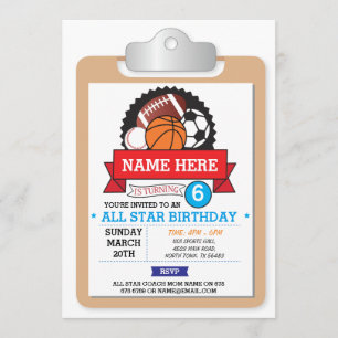 All Star Sports Party Football USA Birthday Invite
