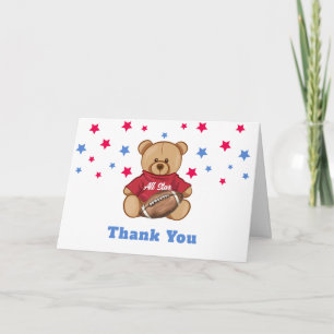 All Star Teddy Bear Football Sport Baby Shower  Thank You Card
