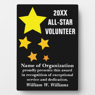 All-Star Volunteer Service Recognition Award Plaque