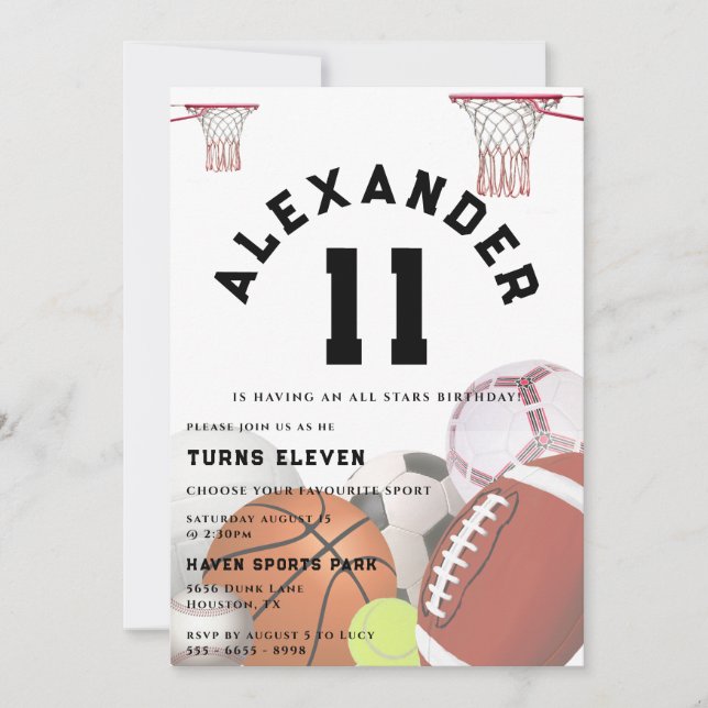 All Stars Kids Birthday Party Invitation (Front)