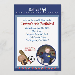 ALL STARS SPORTS FAN 5x7 Birthday Invitation